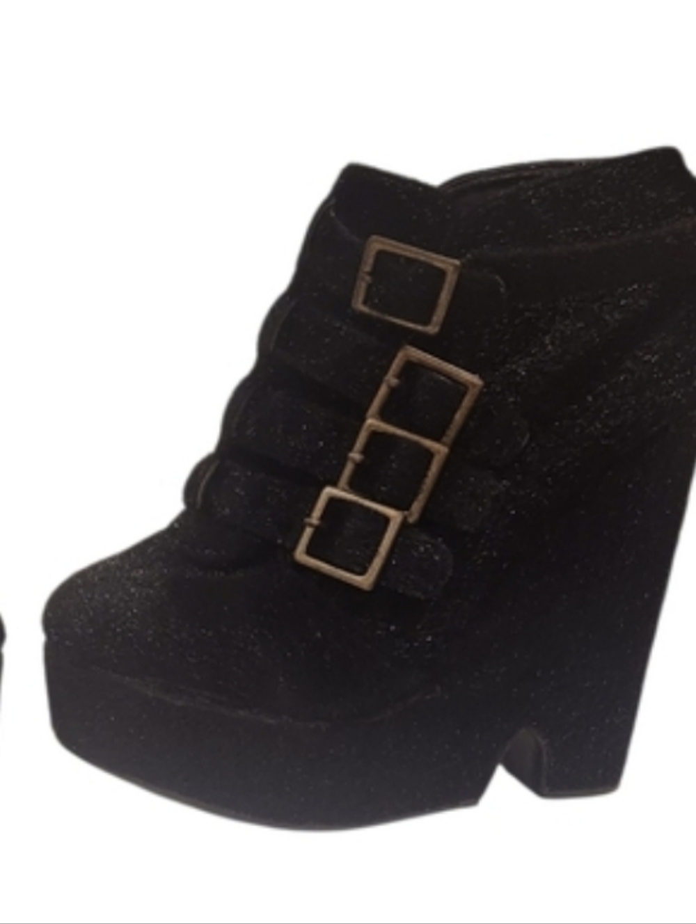 Kerol D. Black Faux Shimmer Fur Wedge Ankle Boots SZ 7